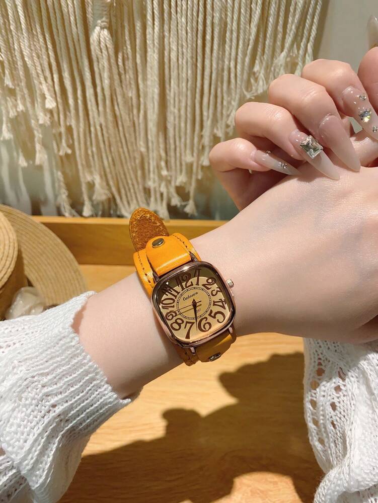 1pc Women’s Vintage Numerals Dial Quartz Watch With Simple & Fashionable Strap