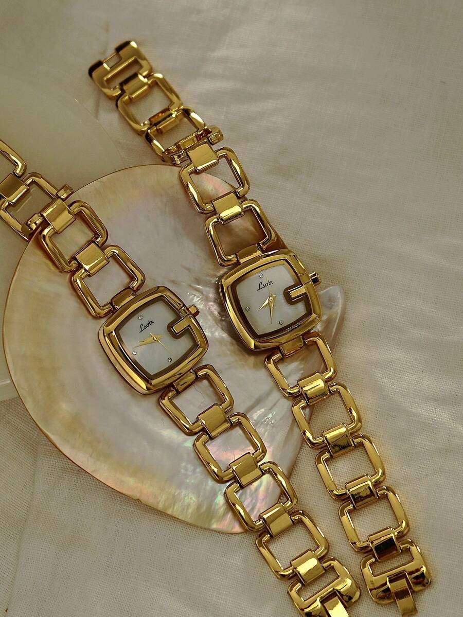 1pc Elegant & Women's Quartz Watch Silver-Tone Stainless Steel Strap, Rhinestone Decor, Mother-of-Pearl Dial