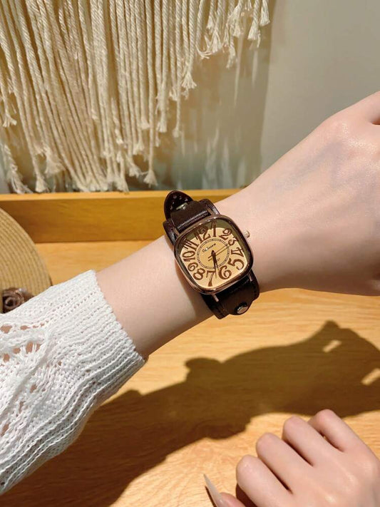 1pc Women’s Vintage Numerals Dial Quartz Watch With Simple & Fashionable Strap