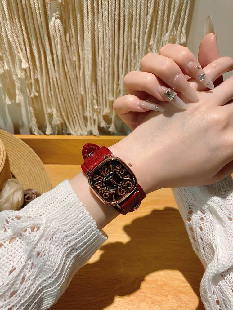 1pc Women’s Vintage Numerals Dial Quartz Watch With Simple & Fashionable Strap
