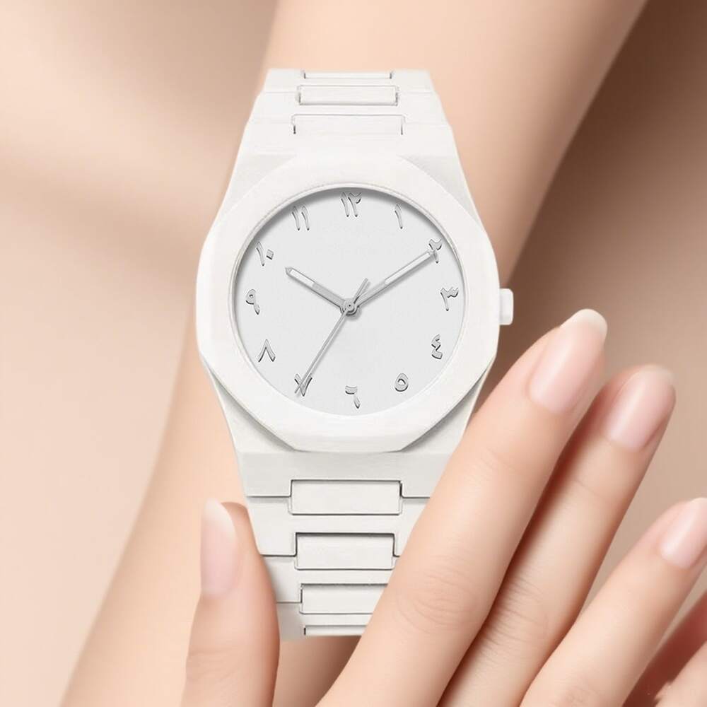 1 Piece Men's And Women's Black Rubber Strap Sporty, Casual, Creative Design, Adjustable Strap, Studded Round Dial Watch
