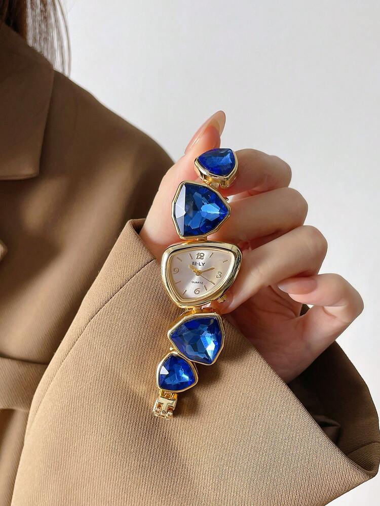 1pc New Casual Fashion Ladies' Bracelet Watch Unique Design Dial Decorated With Crystals, Rhinestone Embellished Watchband
