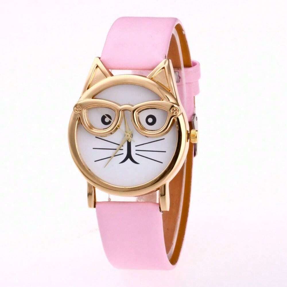 Cat Dial Gift Fashion With Glasses Strap Quartz Men's And Women's Watches (Large Dial)