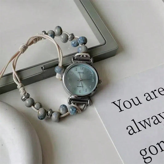 Women's Chinese-Style Beaded Quartz Watch – Ceramic Bracelet Design
