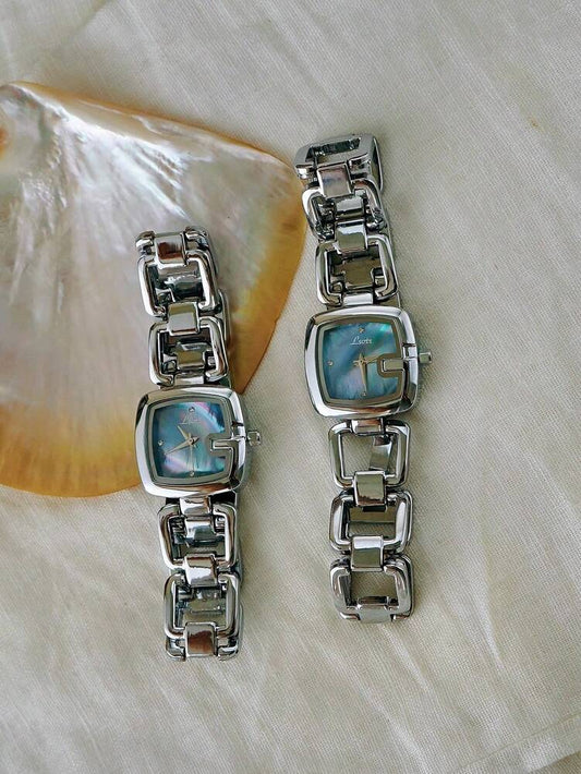 1pc Elegant & Women's Quartz Watch Silver-Tone Stainless Steel Strap, Rhinestone Decor, Mother-of-Pearl Dial