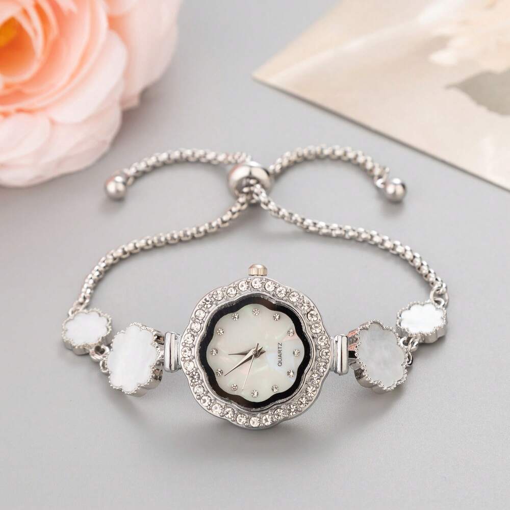 New Arrival Casual Flower Design Women's Wristwatch, With Cute Small Dial, Crystal Decorated Floral Strap, Alloy Quartz Watch