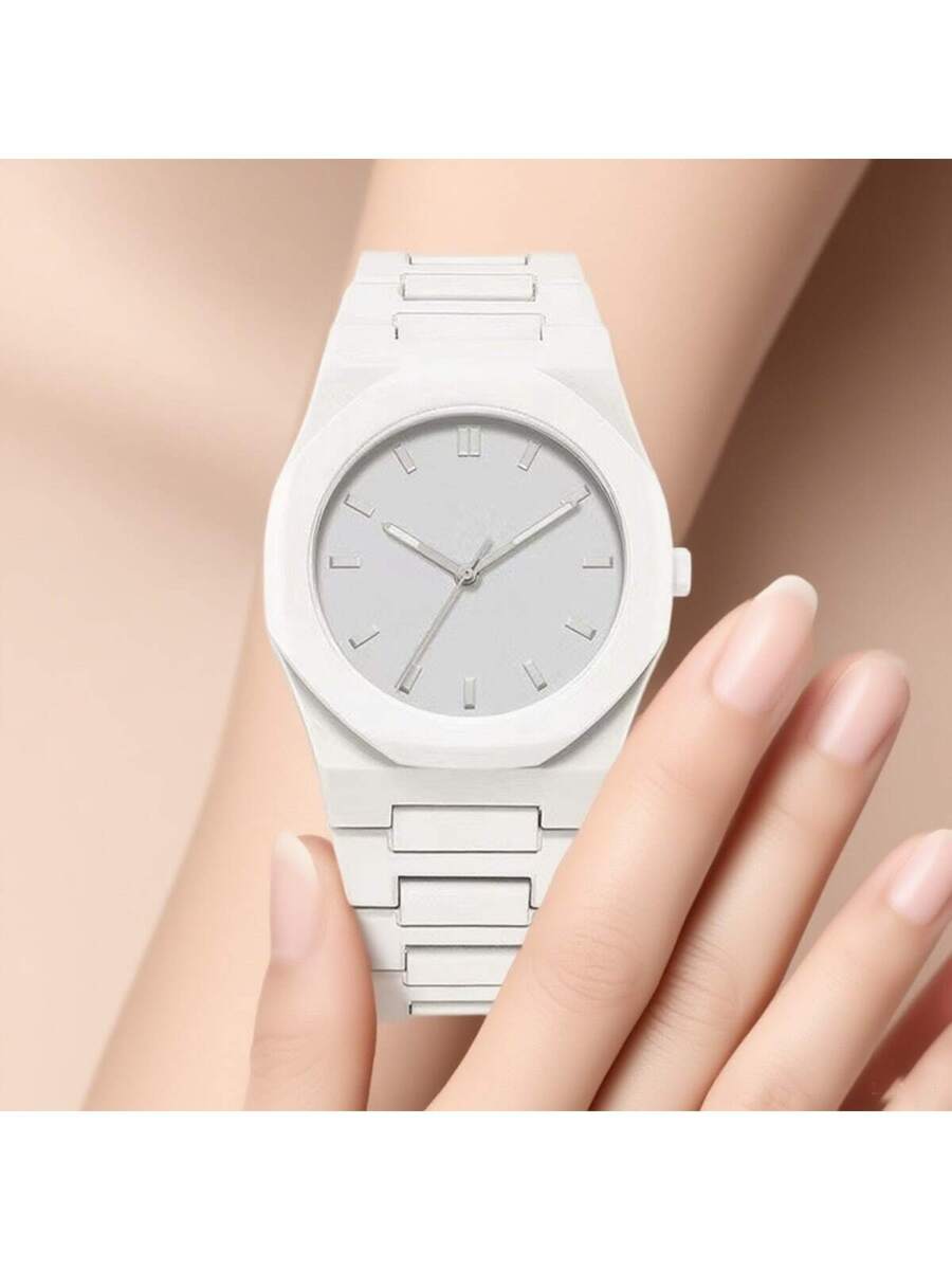1 Piece Men's And Women's Black Rubber Strap Sporty, Casual, Creative Design, Adjustable Strap, Studded Round Dial Watch