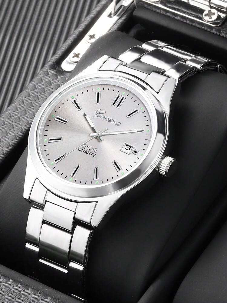 Alloy Strap Calendar Men's Watch – Single Watch Without Box, For Sports, Business, and Casual Wear
