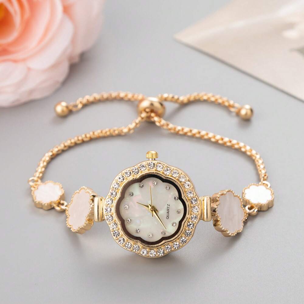 New Arrival Casual Flower Design Women's Wristwatch, With Cute Small Dial, Crystal Decorated Floral Strap, Alloy Quartz Watch