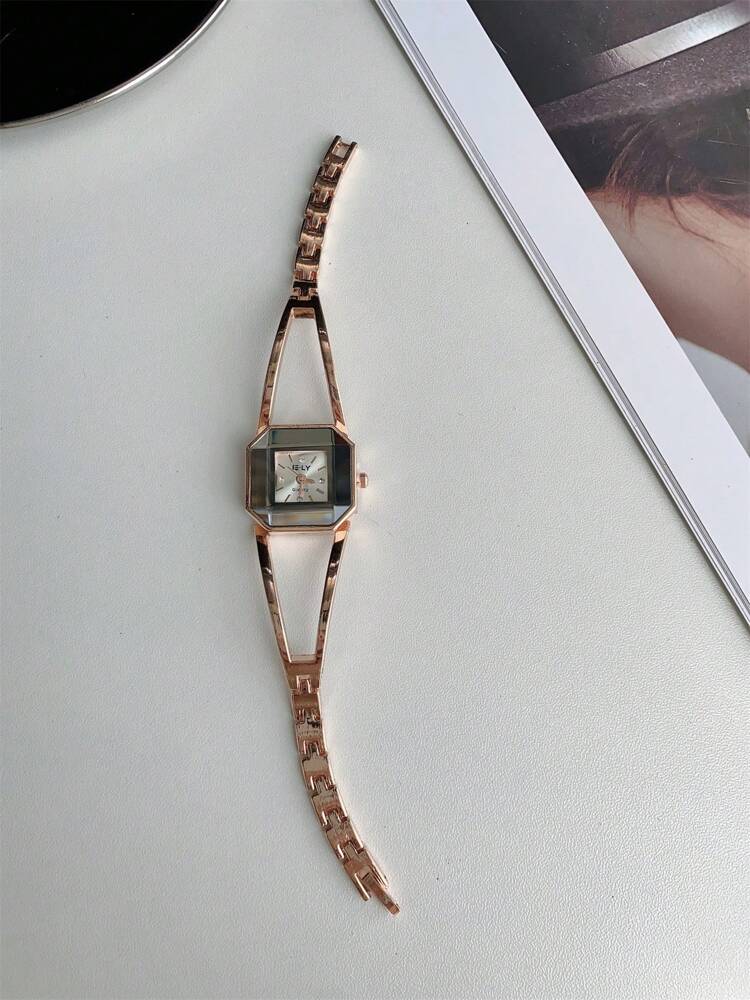 1pc Rose Gold Crystal Glass Dial Ladies Fashion Elegant Bracelet Watch Suitable for Daily Decoration
