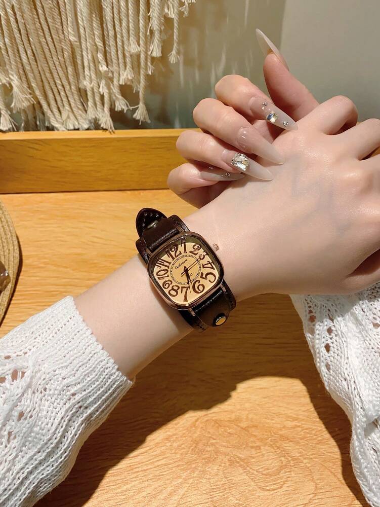 1pc Women’s Vintage Numerals Dial Quartz Watch With Simple & Fashionable Strap