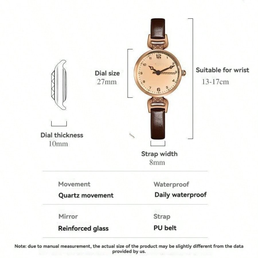 Women's Vintage Style Quartz Watch – Brown PU Leather Strap & Round Dial