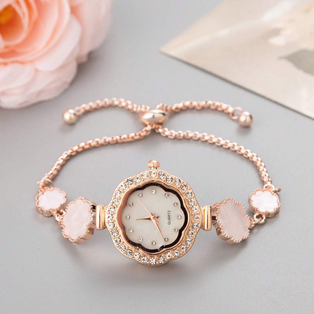 New Arrival Casual Flower Design Women's Wristwatch, With Cute Small Dial, Crystal Decorated Floral Strap, Alloy Quartz Watch