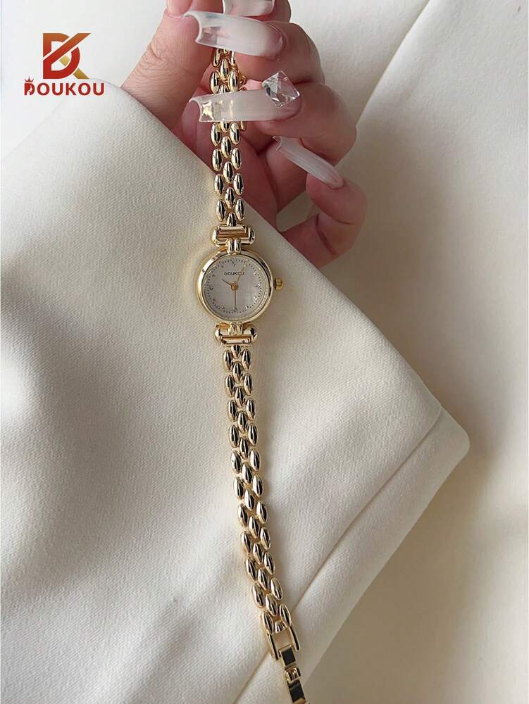 DOUKOU New Arrival Luxury Gold-Tone Waterproof Women's Watch With Sparkling Rhinestone & Zirconia Decorations