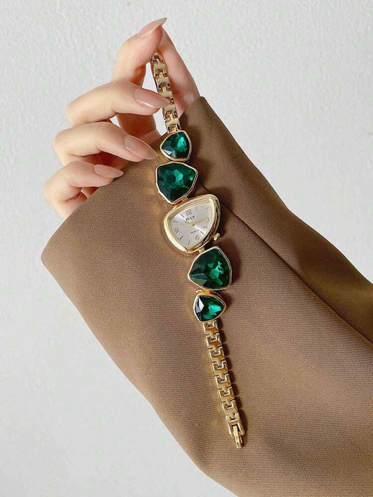 1pc New Casual Fashion Ladies' Bracelet Watch Unique Design Dial Decorated With Crystals, Rhinestone Embellished Watchband