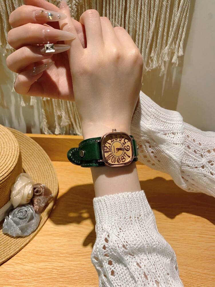 1pc Women’s Vintage Numerals Dial Quartz Watch With Simple & Fashionable Strap