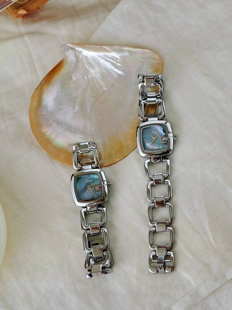 1pc Elegant & Women's Quartz Watch Silver-Tone Stainless Steel Strap, Rhinestone Decor, Mother-of-Pearl Dial