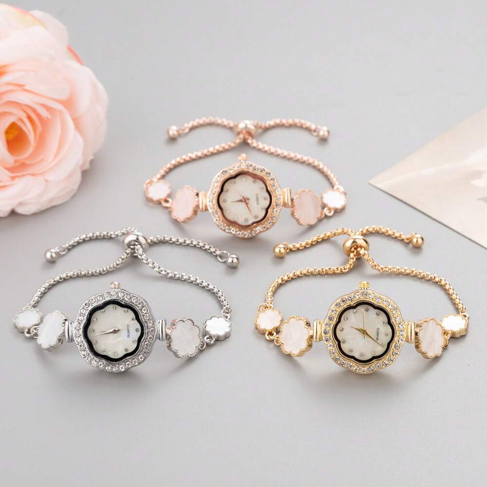 New Arrival Casual Flower Design Women's Wristwatch, With Cute Small Dial, Crystal Decorated Floral Strap, Alloy Quartz Watch