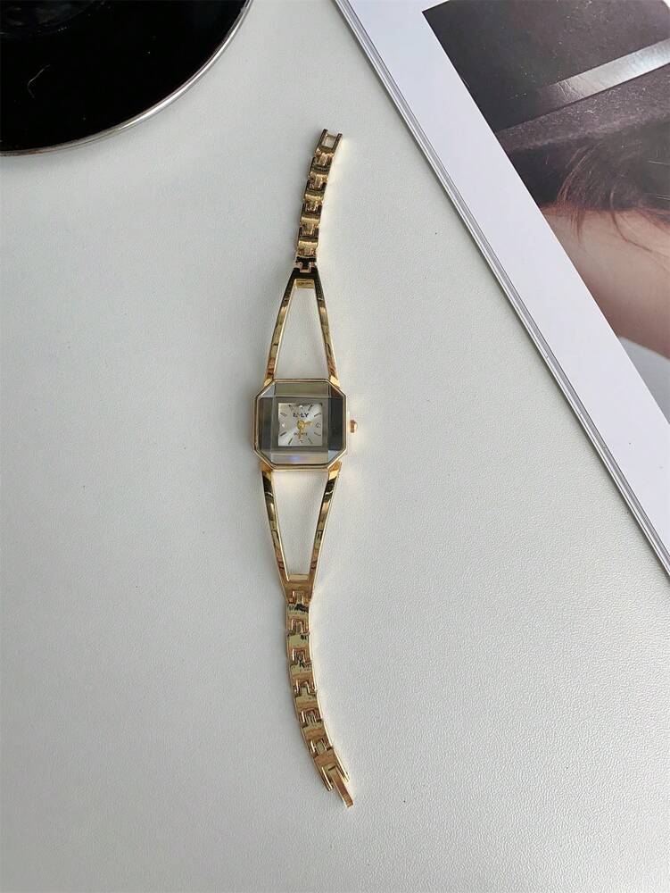 1pc Rose Gold Crystal Glass Dial Ladies Fashion Elegant Bracelet Watch Suitable for Daily Decoration