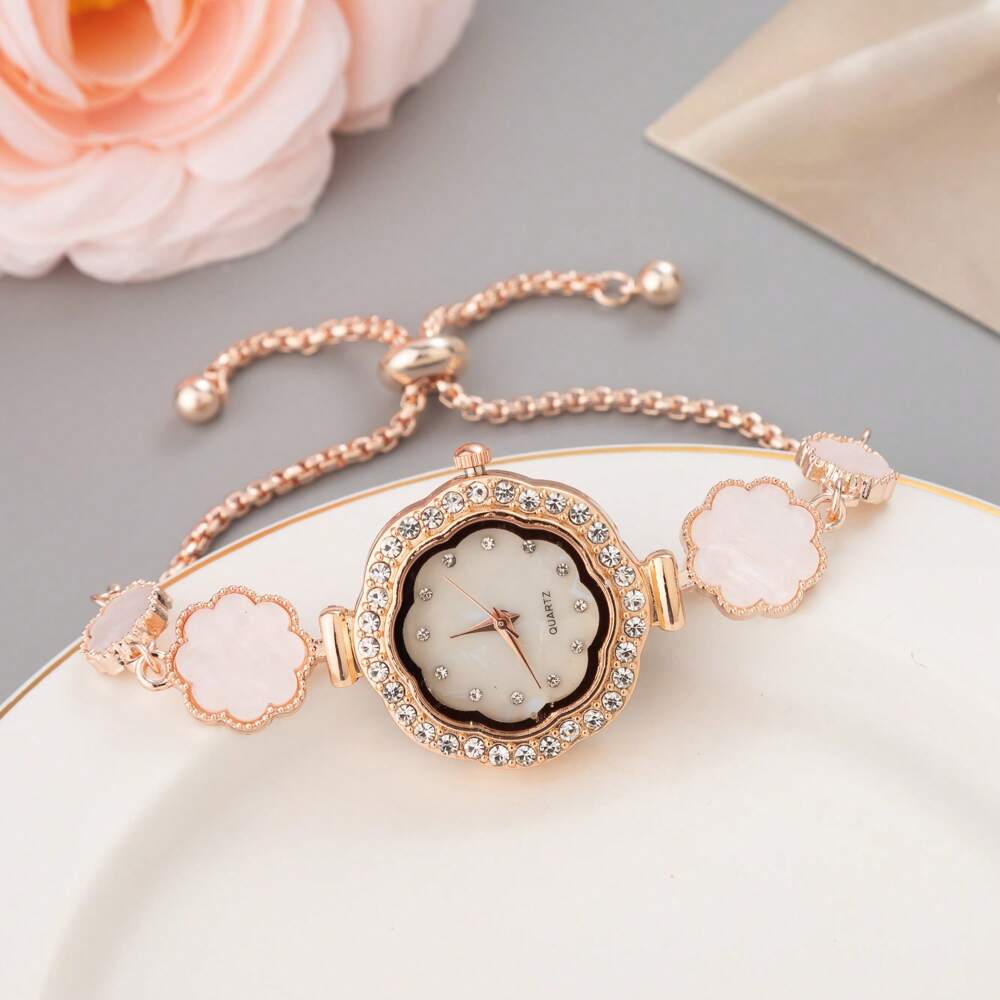 New Arrival Casual Flower Design Women's Wristwatch, With Cute Small Dial, Crystal Decorated Floral Strap, Alloy Quartz Watch