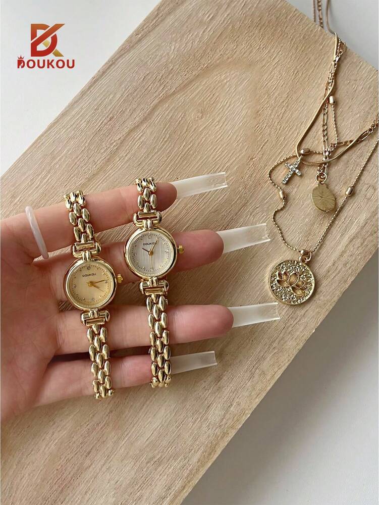 DOUKOU New Arrival Luxury Gold-Tone Waterproof Women's Watch With Sparkling Rhinestone & Zirconia Decorations
