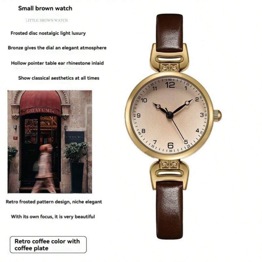 Women's Vintage Style Quartz Watch – Brown PU Leather Strap & Round Dial