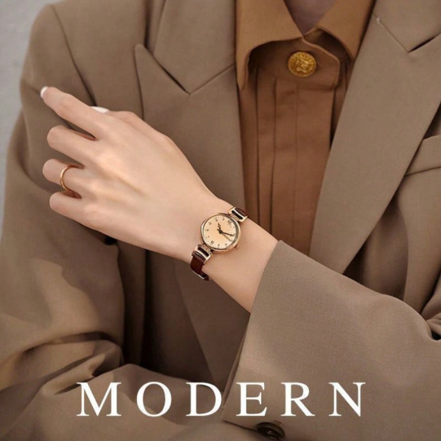 Women's Vintage Style Quartz Watch – Brown PU Leather Strap & Round Dial