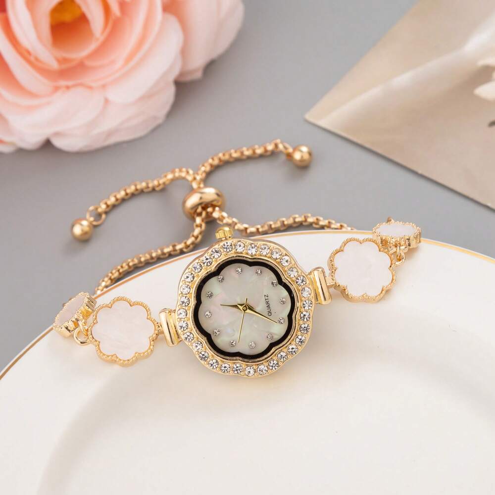 New Arrival Casual Flower Design Women's Wristwatch, With Cute Small Dial, Crystal Decorated Floral Strap, Alloy Quartz Watch