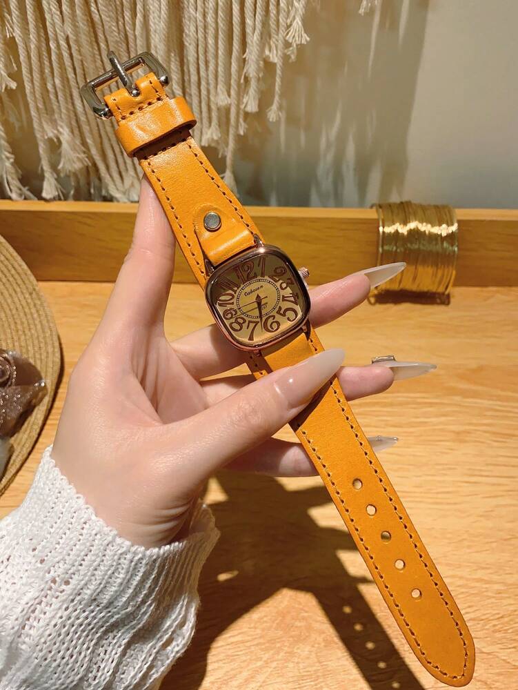1pc Women’s Vintage Numerals Dial Quartz Watch With Simple & Fashionable Strap