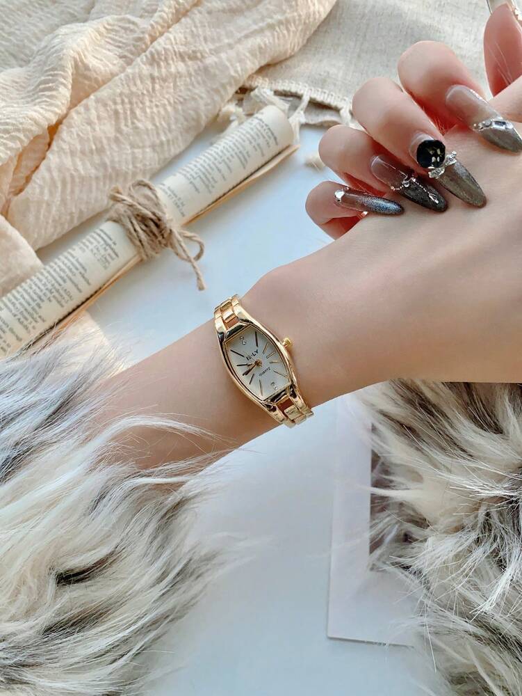 1pc Rose Gold Crystal Glass Dial Ladies Fashion Elegant Bracelet Watch Suitable for Daily Decoration