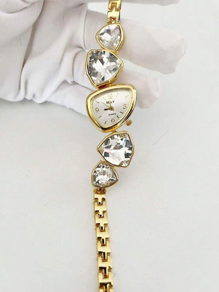 1pc New Casual Fashion Ladies' Bracelet Watch Unique Design Dial Decorated With Crystals, Rhinestone Embellished Watchband