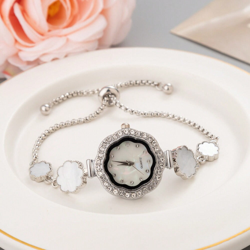 New Arrival Casual Flower Design Women's Wristwatch, With Cute Small Dial, Crystal Decorated Floral Strap, Alloy Quartz Watch