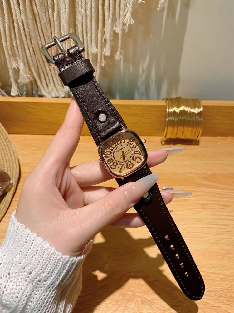 1pc Women’s Vintage Numerals Dial Quartz Watch With Simple & Fashionable Strap