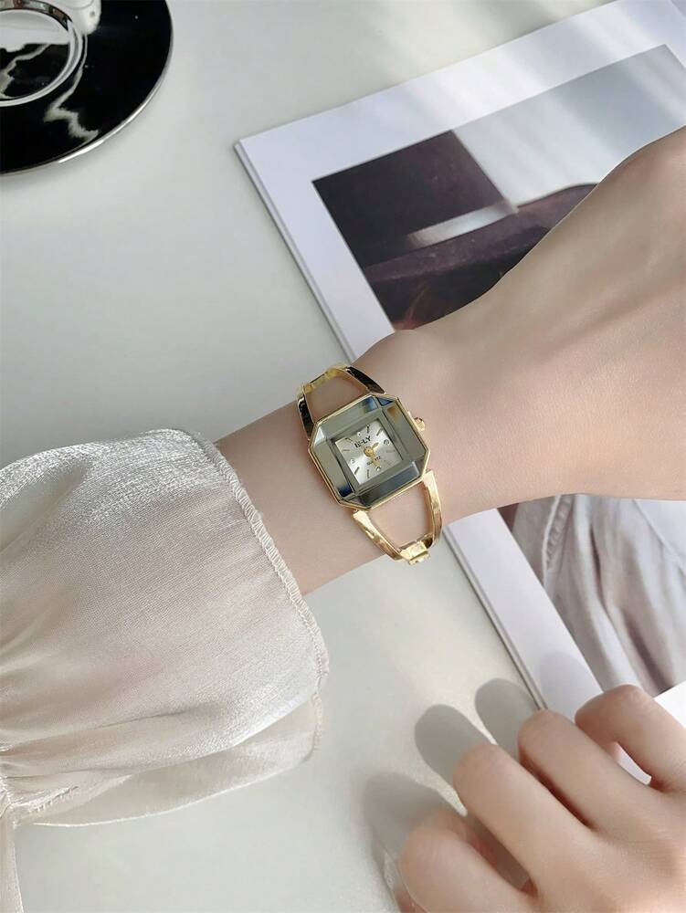 1pc Rose Gold Crystal Glass Dial Ladies Fashion Elegant Bracelet Watch Suitable for Daily Decoration