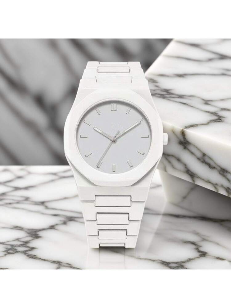 1 Piece Men's And Women's Black Rubber Strap Sporty, Casual, Creative Design, Adjustable Strap, Studded Round Dial Watch