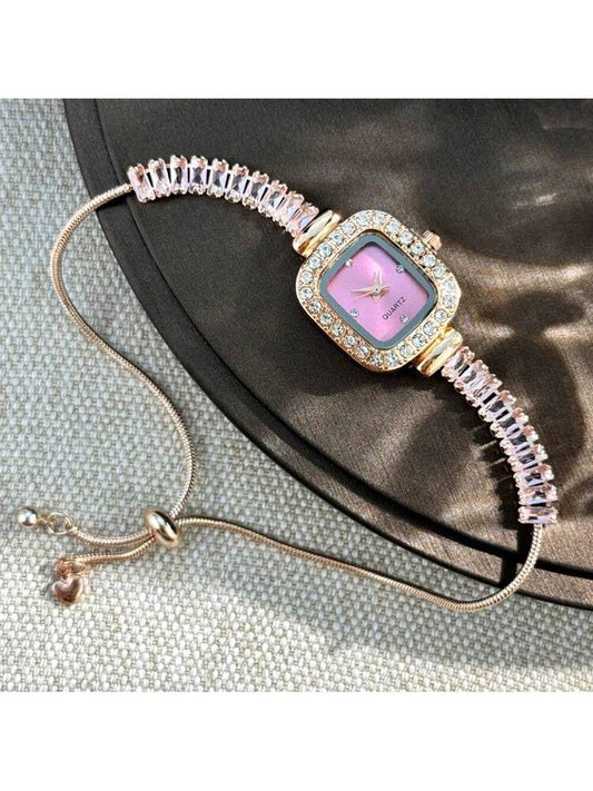 1pc Women's Black Cubic Zirconia Embellished Adjustable Bracelet Watch