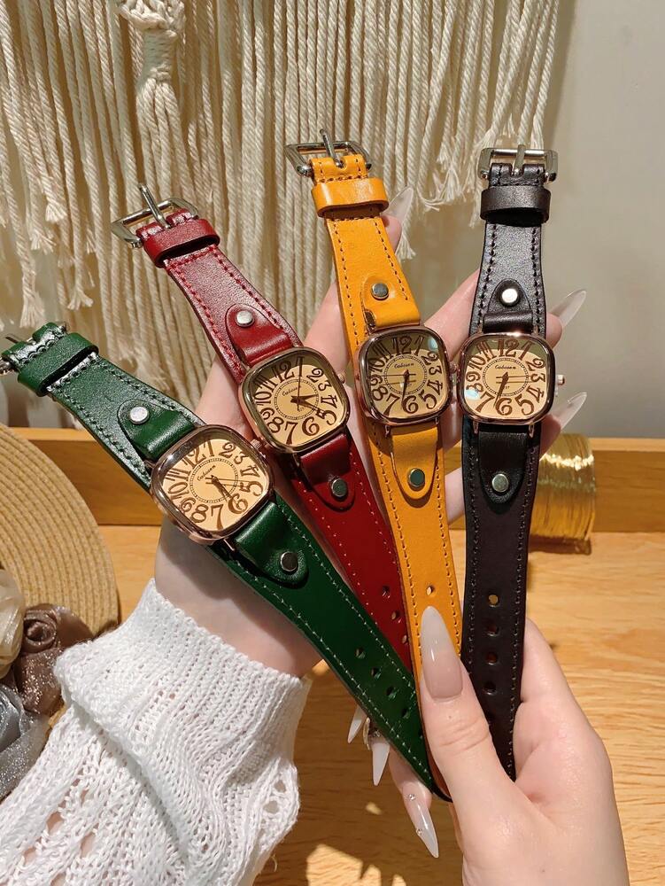 1pc Women’s Vintage Numerals Dial Quartz Watch With Simple & Fashionable Strap