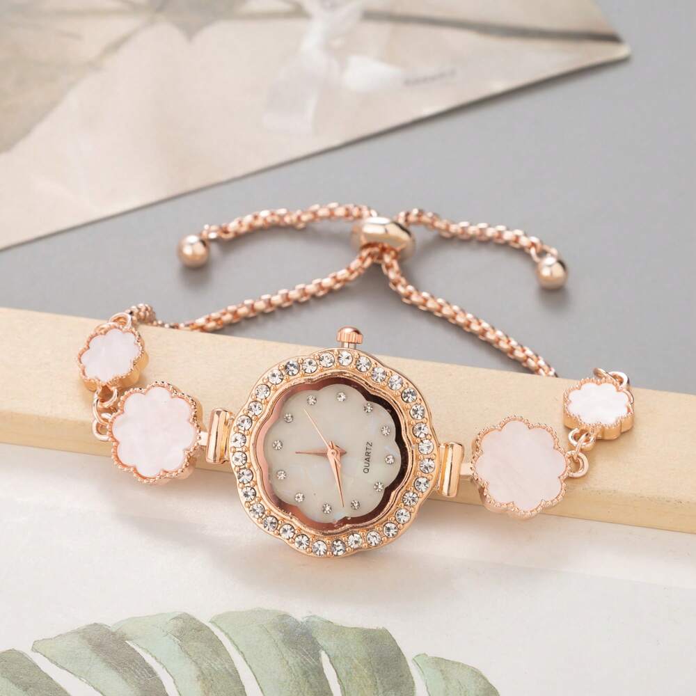New Arrival Casual Flower Design Women's Wristwatch, With Cute Small Dial, Crystal Decorated Floral Strap, Alloy Quartz Watch