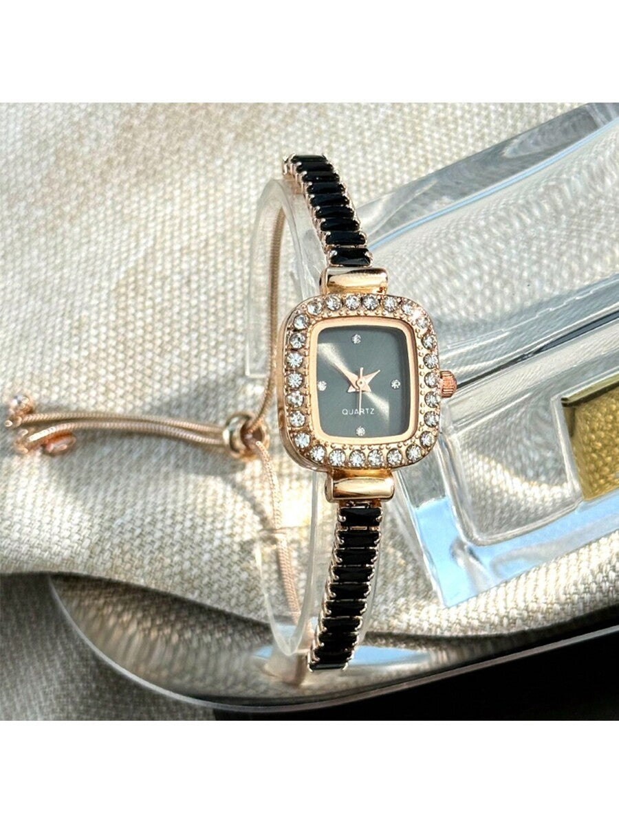 Bracelet Watch Women Adjustable Silver Tone Cubic Zirconia Rhinestone Alloy Case Elegant Quartz Minimalist Dial Gift for Daily Wear & Special Occasions 180+ Characters