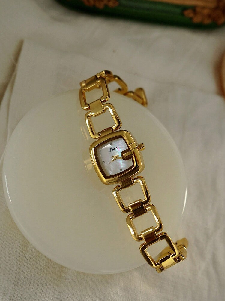 1pc Elegant & Women's Quartz Watch Silver-Tone Stainless Steel Strap, Rhinestone Decor, Mother-of-Pearl Dial